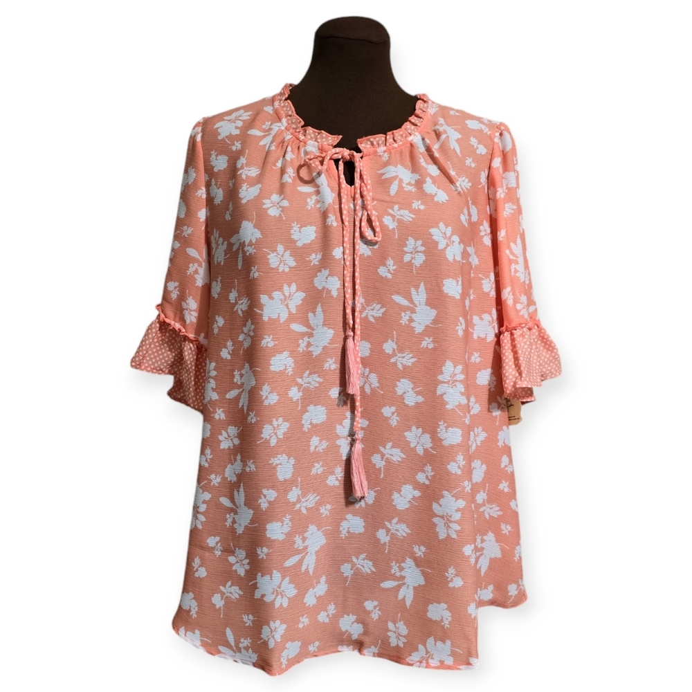 One World Soft Pink Floral Short Sleeve Printed Top Woman Size 1X